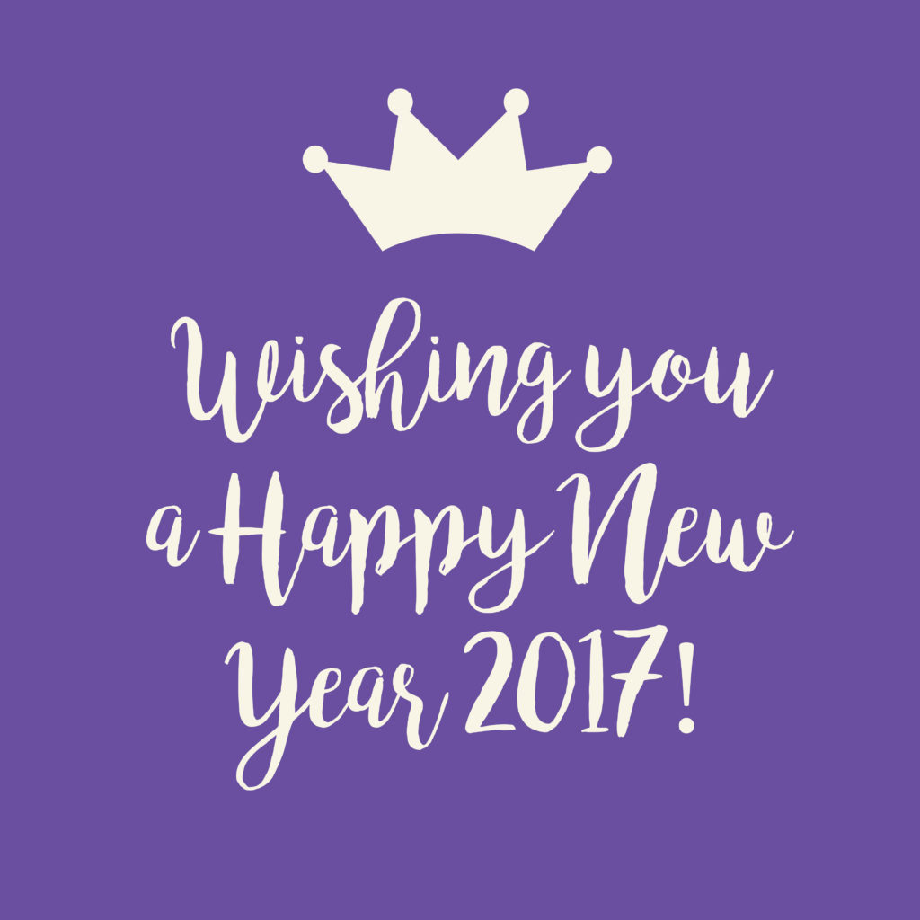 Cute purple Wishing you a Happy New Year 2017 card with a crown.